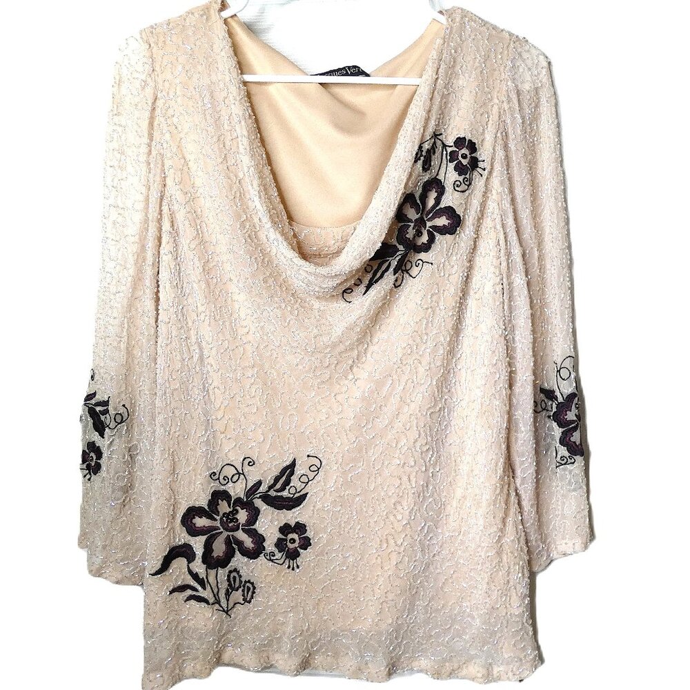 Silk Blouse Size 10 Beaded Top Vintage Jacques Vert Designer Formal